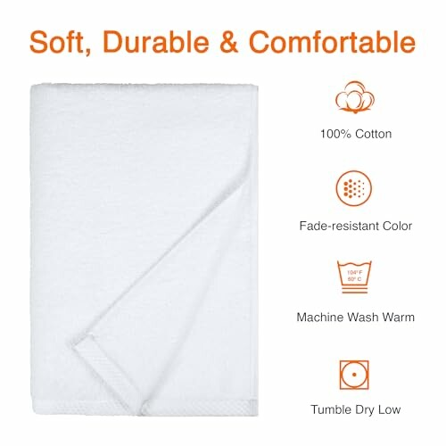 Serviette de bain blanche avec caractéristiques de lavage.