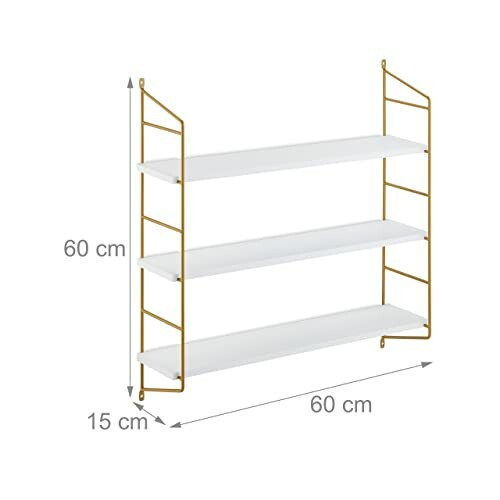 Étagère murale blanche et dorée avec dimensions