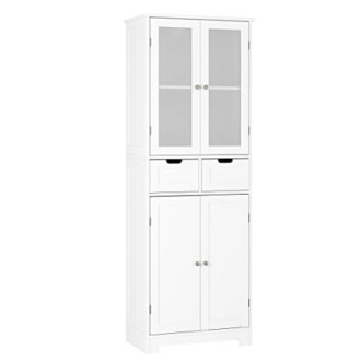 Armoire de rangement blanche avec portes en verre.