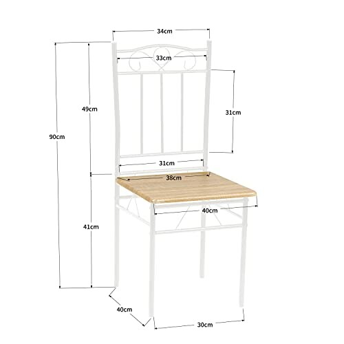 Chaise en métal blanc avec dimensions indiquées