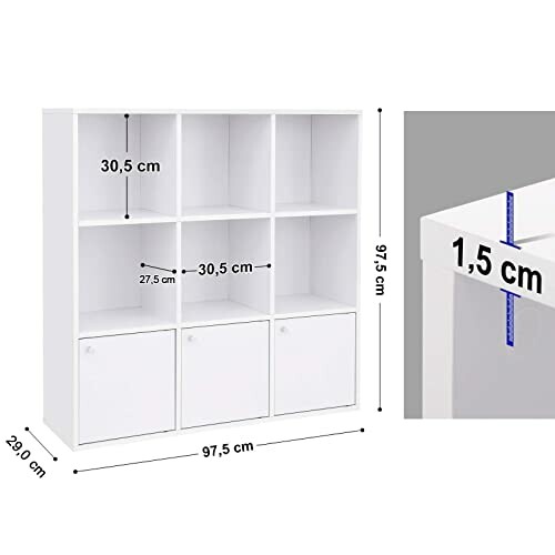 Étagère blanche avec dimensions indiquées