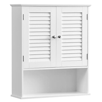 Armoire murale blanche avec étagère ouverte.