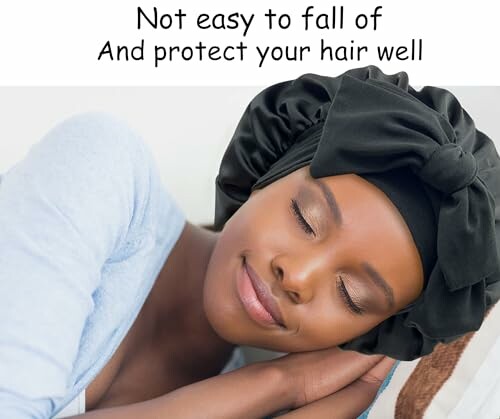Femme dormant avec un foulard pour cheveux.