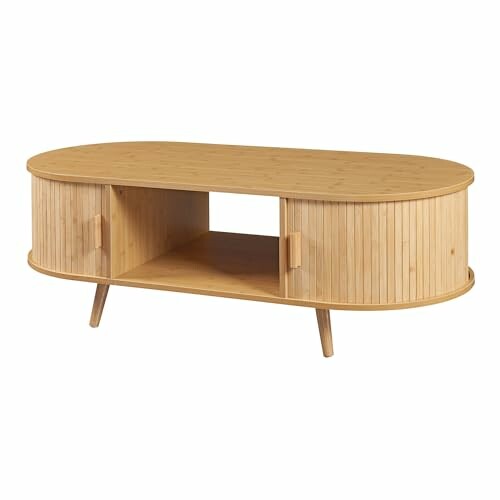 Table basse en bois avec compartiments de rangement.