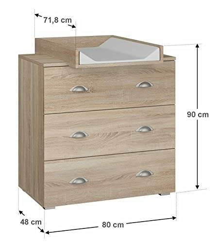 Commode en bois avec des dimensions indiquées