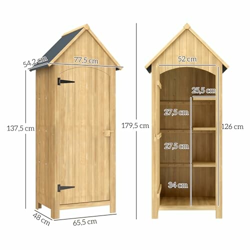 Dimensions d'un abri de jardin en bois avec étagères.
