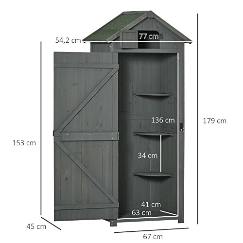 Abri de jardin en bois avec dimensions indiquées.