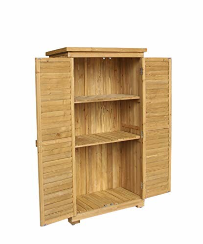 Armoire de rangement en bois pour jardin avec portes ouvertes