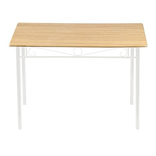 Table en bois avec pieds en métal blancs.