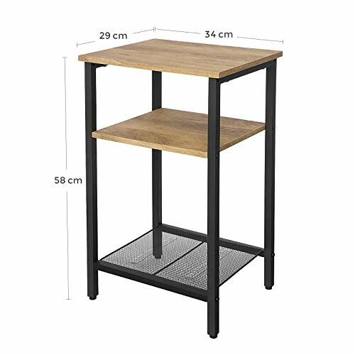 Table d'appoint en bois et métal avec deux étagères, dimensions indiquées