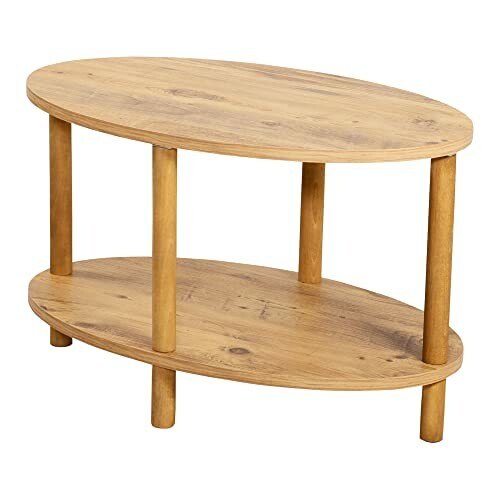 Table basse ovale en bois avec deux étagères.