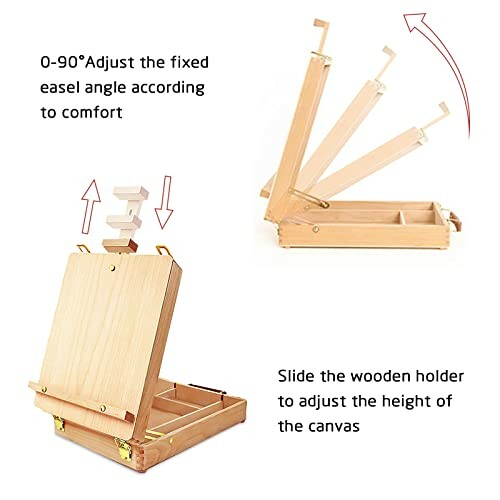 Chevalet en bois ajustable avec boîte de rangement.