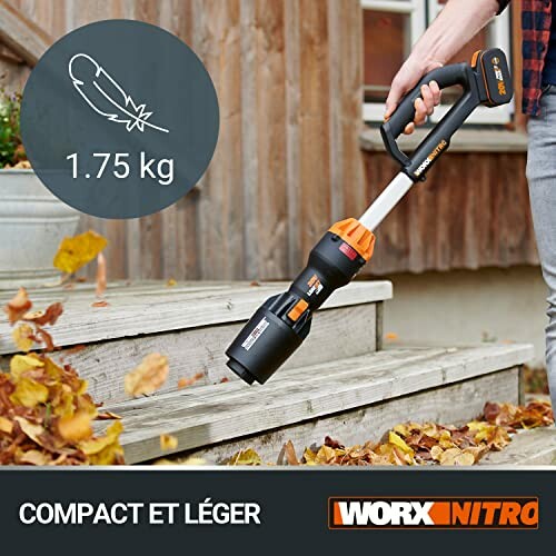 Souffleur de feuilles sans fil WORX Nitro, léger et compact.