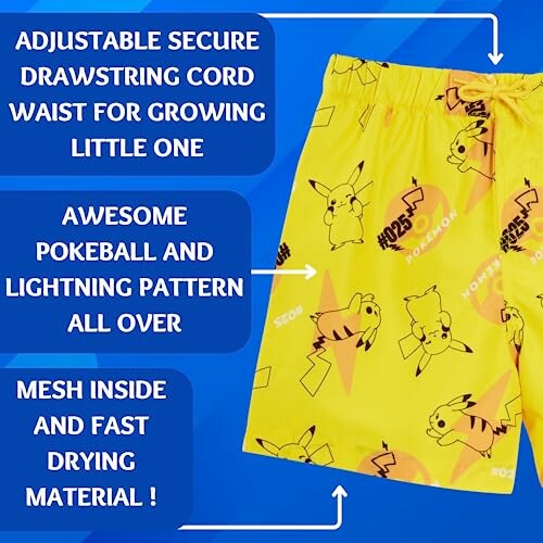 Shorts jaunes avec motif Pikachu et Pokéball