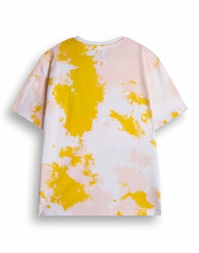 T-shirt tie-dye jaune et rose, design abstrait.