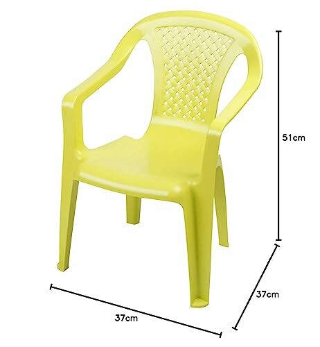 Chaise en plastique jaune avec dimensions indiquées