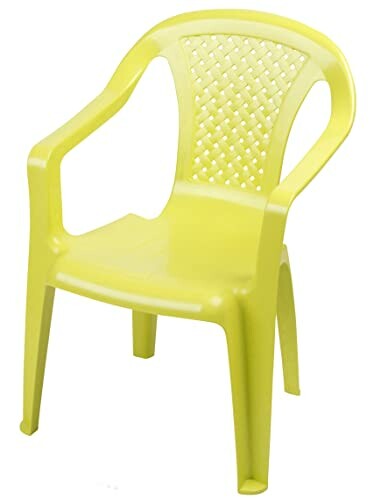 Chaise en plastique jaune avec dossier ajouré.